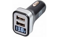 Зарядное  устройство автомобильное 2USB (12/24V - 5V 2,4A), LED Display, черное