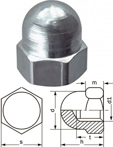 Гайка колпачковая высокая, оцинкованная