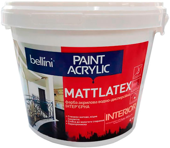 Краска для внутренних работ матовая белая Mattlatex Paint Acrylic Bellini